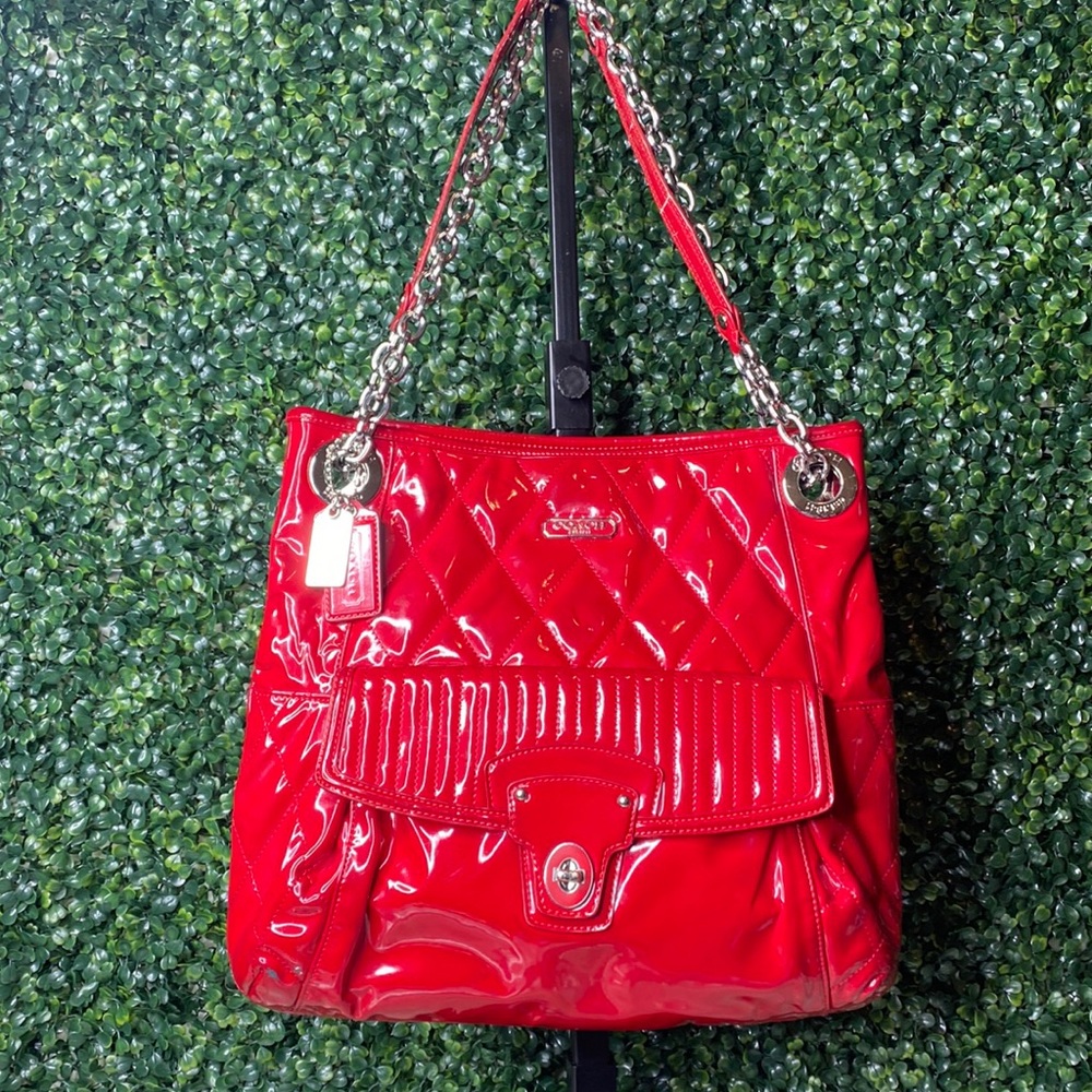 COACH Red Patent Leather Quilted Poppy Liquid Glass Purse